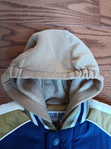 VTG 90s Notre Dame Fighting Irish Heavy Coat Kids Sz 4 Blue/Gold W/Leprechaun - Picture 4 of 17