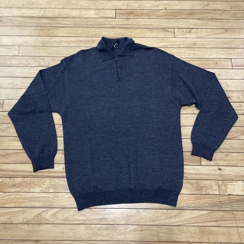 RENZO Wool Polo Sweater Men XL Blue Italy Pique Knit Thermal Preppy Grandpa Hole - Picture 21 of 24