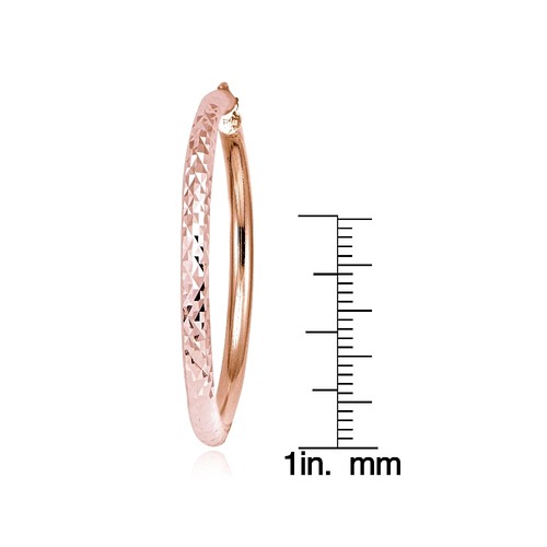 Rose Gold over Sterling Silver 3mm Diamond Cut Round Hoop Earrings, 40mm - Picture 4 of 4