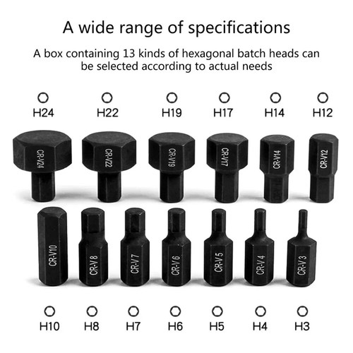 3-24mm Hex Bit Socket 14Pcs Hexagon Bit Sockets Allen Key Hex Wrench Head Tool - Picture 10 of 14