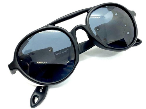 Men's RETRO STEAMPUNK Cyber SUNGLASSES Goggles Round Black Frame Leather Blinder - Picture 7 of 8