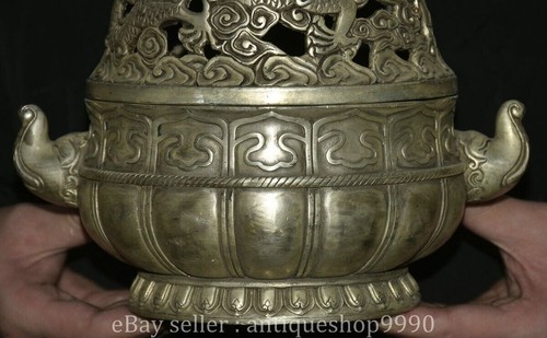 8" Xuande Marked Chinese Silver Dragon Lotus Sculpture Incense Burner Censer - Picture 4 of 13