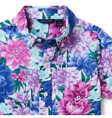 JANIE and JACK Floral Poplin Button Up Shirt TROPICAL Beach Boy Size 7 NeW TAGS - Picture 3 of 3