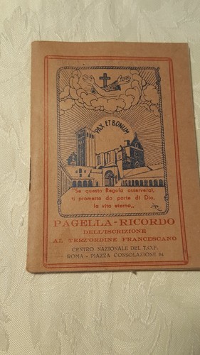 Pagella ricordo iscrizione Terz'Ordine Francescano s.d.  L5 ^ - Bild 1 von 4