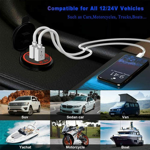5-12V Car Charger Socket QC3.0 Dual USB Port Volt Display Phone Fast Charging XL - Picture 7 of 13
