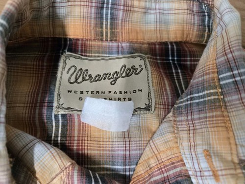 Wrangler Orange Plaid Pearl Button Front Long Sleeve Western Shirt Mens Large - Picture 3 of 8