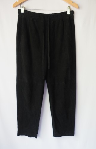 Vince Luxe Ziegenveloursleder Cropped Jogginghose Hose mit Seidenfutter schwarz XS 28" $ 895