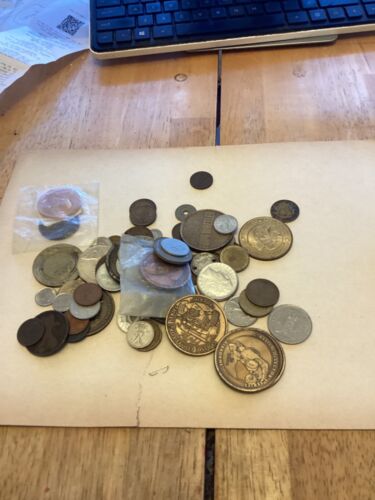 Collection of vintage and antique US and foreign coins and commemorative ad coin