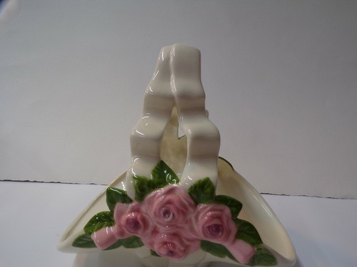 Vintage 1993 Floral Ceramic Basket Planter Hand Painted Home Made 7.75" Tall - Picture 6 of 10