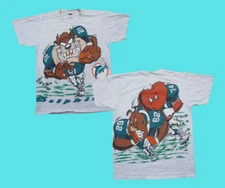 Miami Dolphins Shirt Vintage All Over Print Looney Tunes Gossamer 90s Taz Spike
