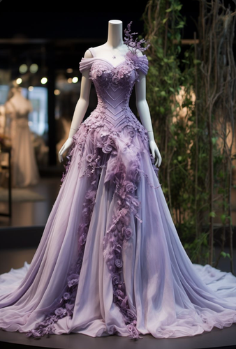 Vestidos de novia vintage morados mangas cortas línea A flores 3D vestidos de novia - Imagen 3 de 10