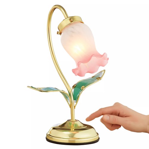Beautiful Pink Blossom Flower Glass 3-Way Touch Table Lamp Gold Base Home Decor - Picture 4 of 4