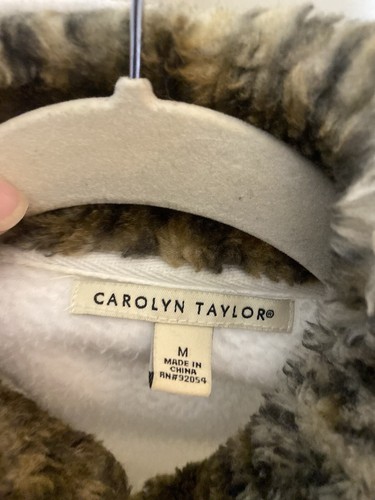 Carolyn Taylor Fleece Vest Faux Fur Leopard Collar M White Grandmacore Gorpcore - Bild 3 von 10