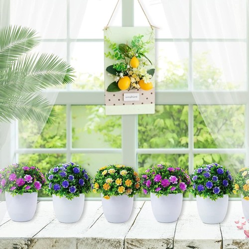 Künstliche Blumen Im Topf Kunstpflanzen Strauss Tisch Hochzeit Balkon Dekor - Bild 4 von 17