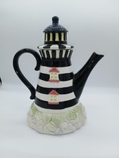 Ceramic Lighthouse Teapot with Lid Decorative Black White Stripe Unbranded