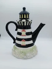 Ceramic Lighthouse Teapot with Lid Decorative Black White Stripe Unbranded