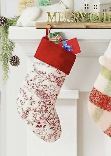 Nuevo con etiquetas Medias de Navidad bordadas de lona rojo/marfil puño de terciopelo 20" - umbral
