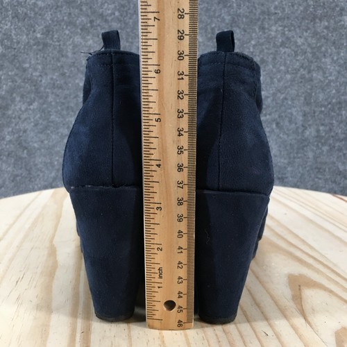 Primark Comfort Fit Boots Womens 7 Ankle Booties Wedge Heels Blue Lace Up Fabric - Picture 9 of 16