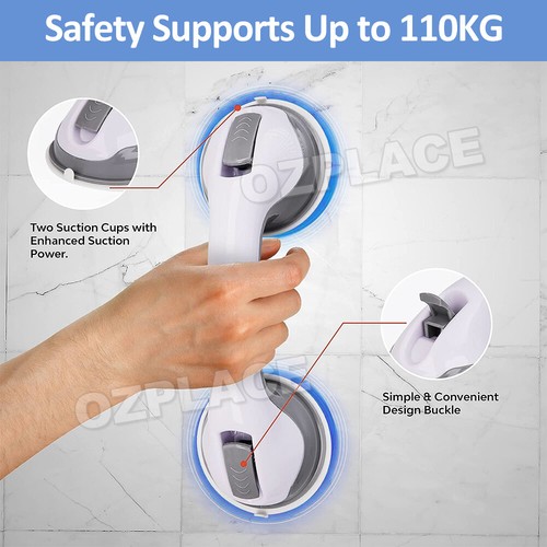 2Pcs Grip Suction Handle Shower Tub Bathroom Cups Mount Grab Bar Support Safety - Picture 3 of 12