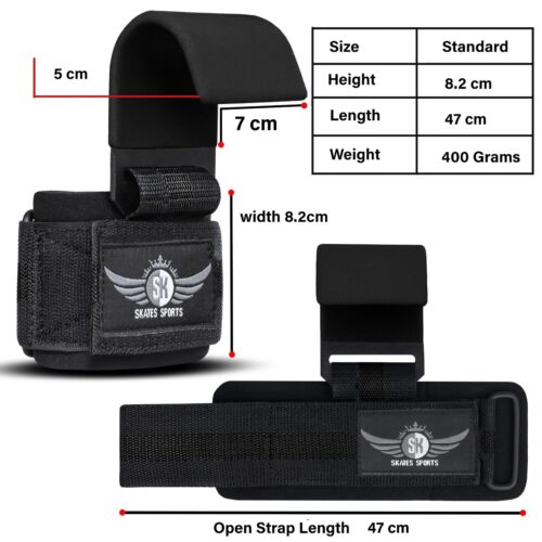 Weight Lifting Hooks by skates sports, Wrist Straps Wrist Support Gym Training - Picture 3 of 28