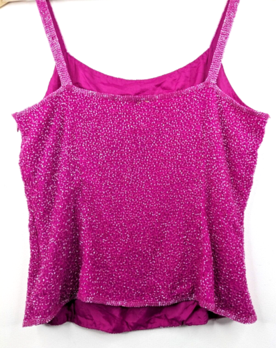 CACHE Vintage 80s Women Pink Sequined Party SILK Camisole Sleeveless top Size 8 - Picture 6 of 6