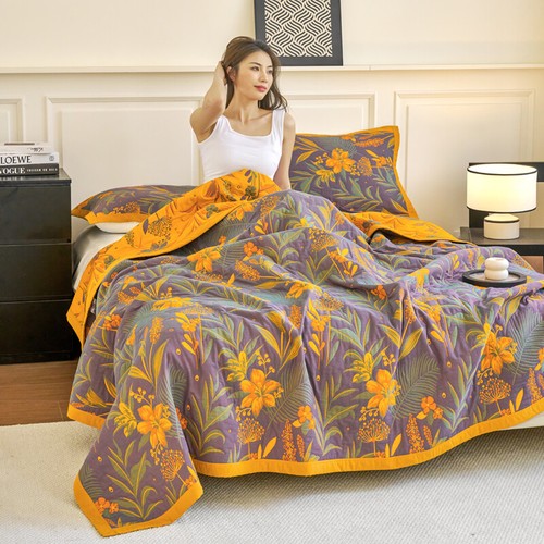 Pure Cotton Blanket+2 Pillow Towels Thin Cool Quilt Bed Cover Blanket 90*98inch - Picture 13 of 19