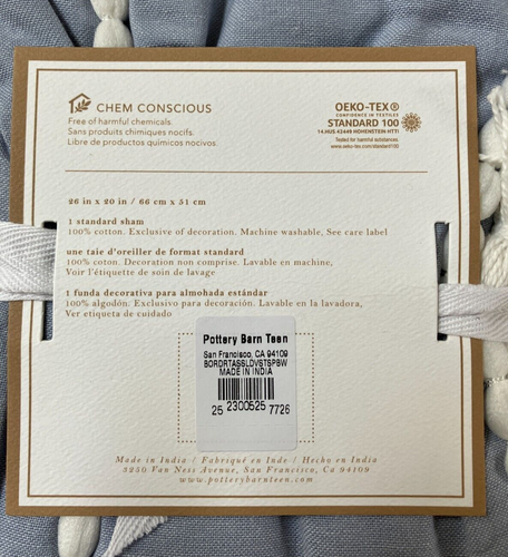 Funda nórdica Pottery Barn Teen Chambray borla doble/doble XL y farsa estándar NUEVA - Imagen 7 de 8