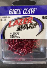 50 Eagle claw HD Red Alaskan Octopus Hooks 6/0 Sticky sharp