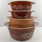 Vtg PYREX Orange Rust Autumn Harvest Wheat Casserole No Lids Set Of 4
