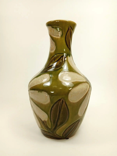 Large Maiolica Vase Studio Art Pottery Green Floral 11" tall Glazed Vaze - Bild 3 von 12