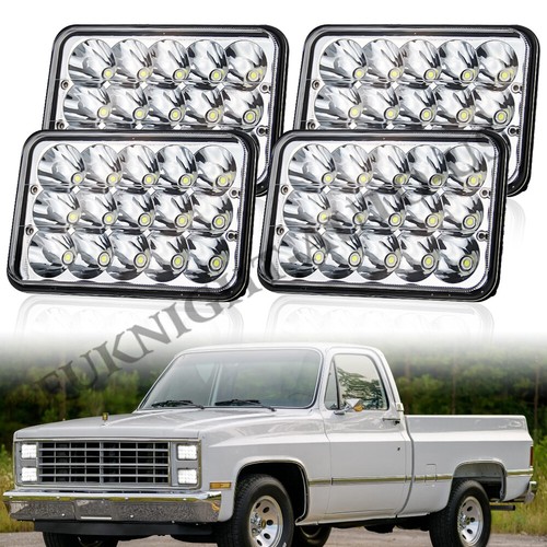 4PCS 4x6" Chrome LED Headlights Hi/Lo For Chevy C10 Pickup Truck 1980-1986 C20 - Picture 1 of 9