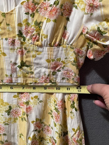 For Love & Lemons Yellow Floral Print V Neck Balloon Sleeves Mini Dress Size XS - Picture 15 of 18