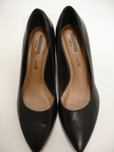 Womens 8.5 M Clarks Crewso Wick Black Leather Dress Shoes Pump Heel Soft Cushion - Picture 6 of 12