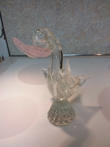 Vintage Murano Style Art Glass Clear Duck with Bullicante Bubbles Pink Beak 8.5" - Picture 3 of 12