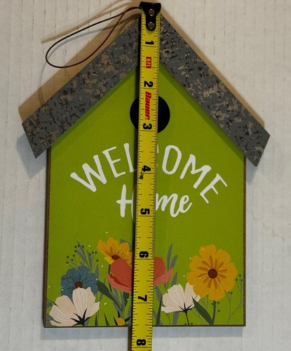 "Welcome Home" Tin Roof Floral Wood Hanging Sign with Metal Loop Hanger CUTE! - Picture 3 of 5