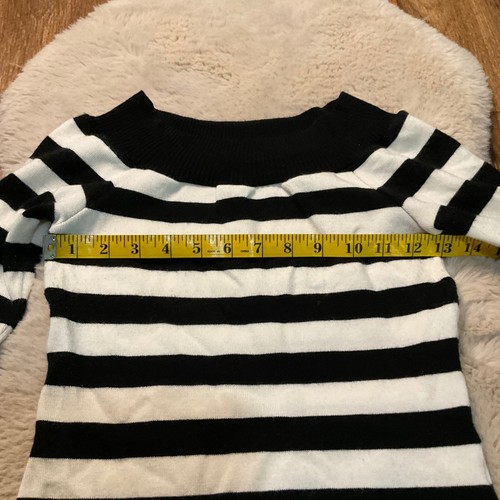Forever 21 Stripe Sweater Black White Womens Medium Cropped 3/4 Sleeve - Picture 3 of 7