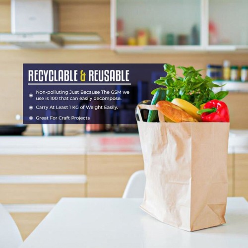 Brown Paper Bags With Handles 18 x 23 x 9 cm for Takeaway Food Pack of 200 - Picture 3 of 7
