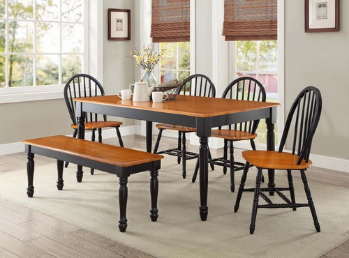 Classic Farmhouse 6-Piece Kitchenette Dining Set W/ 4 Chairs And Bench - Picture 11 of 12