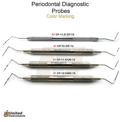 4Pcs Dental Examination Probes William Color Depth Measuring Double Ended Probes - Picture 1 of 5