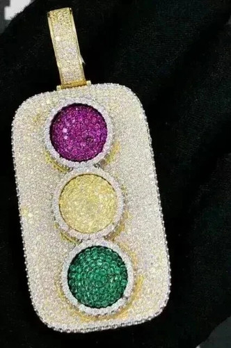 Traffic Light's 2Ct Round Lab Created Multicolor Pendant 14K Yellow Gold Plated - Picture 4 of 4