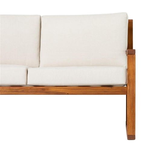 Pemberly Row Modern Slat Back Solid Wood Loveseat in Brown Finish - Picture 3 of 8