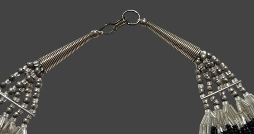 Schwarz & Weiß Perlen Metall Halsband Halskette & Ohrringe Set Vintage Statement  - Bild 5 von 11