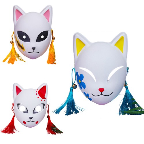 1Pcs Fox Cosplay Mask Anime Character Mask w/Tassels Halloween Masquerade Party - Picture 2 of 14