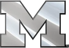 University of Michigan Wolverines Auto Emblem, Plastic Molded, Silver Chrome...
