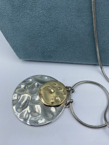 Hobbs Necklace Hammered Round Disc Pendent Silver Tone 36” Long - Picture 6 of 10