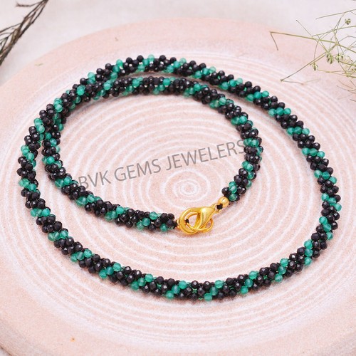 Natural Black Spinel Hand Woven Beaded Necklace, 2mm Micro Faceted Black Spinel - Picture 5 of 5