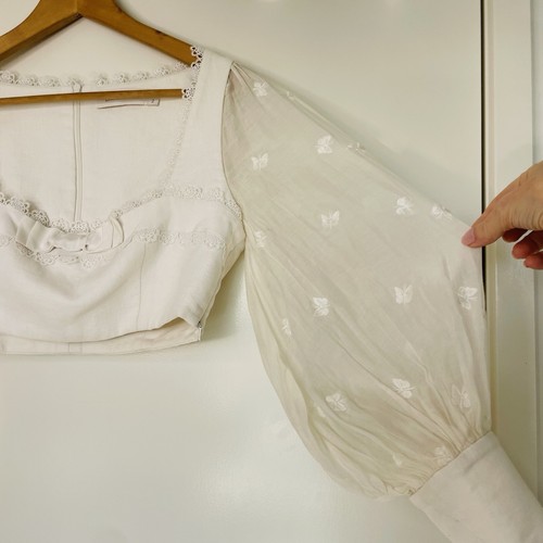 Zimmermann Top Size 2/AU 12/US 8 Super Eight Crop Bodice Balloon Sleeve Defect - Picture 7 of 22
