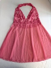 Victoria Secret Babydoll Lingerie Y2K 2000's Pink Sheer Stretch Halter Nightie