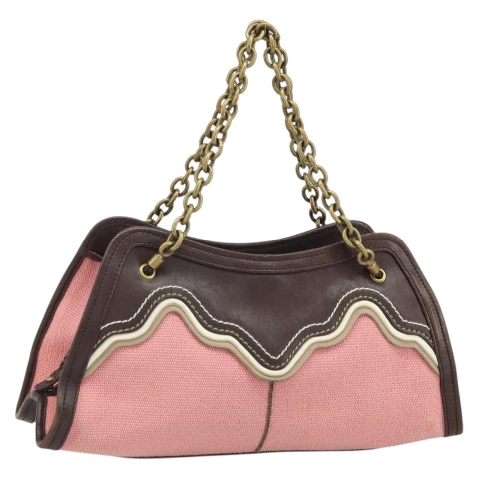 BOTTEGA VENETA Chain Hand Bag Canvas outlet Pink Gold 169980 Auth 169795V