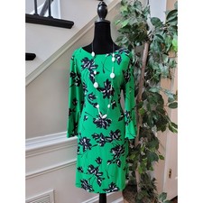Tommy Hilfiger Dress Womens Small Green Floral Print Long Sleeve Casual 